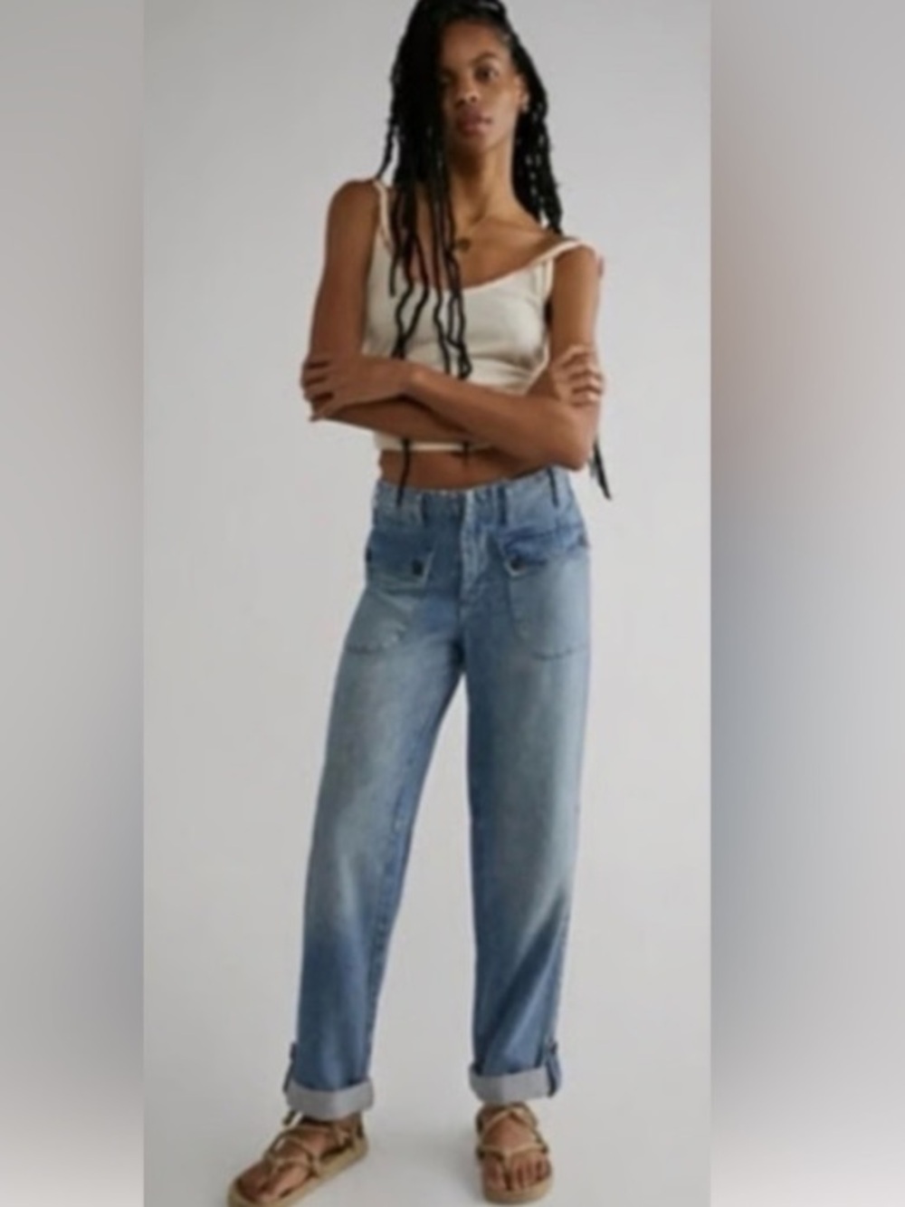 Free People We The Free Rory Slim Straight Boho Slouchy Jeans Size 27